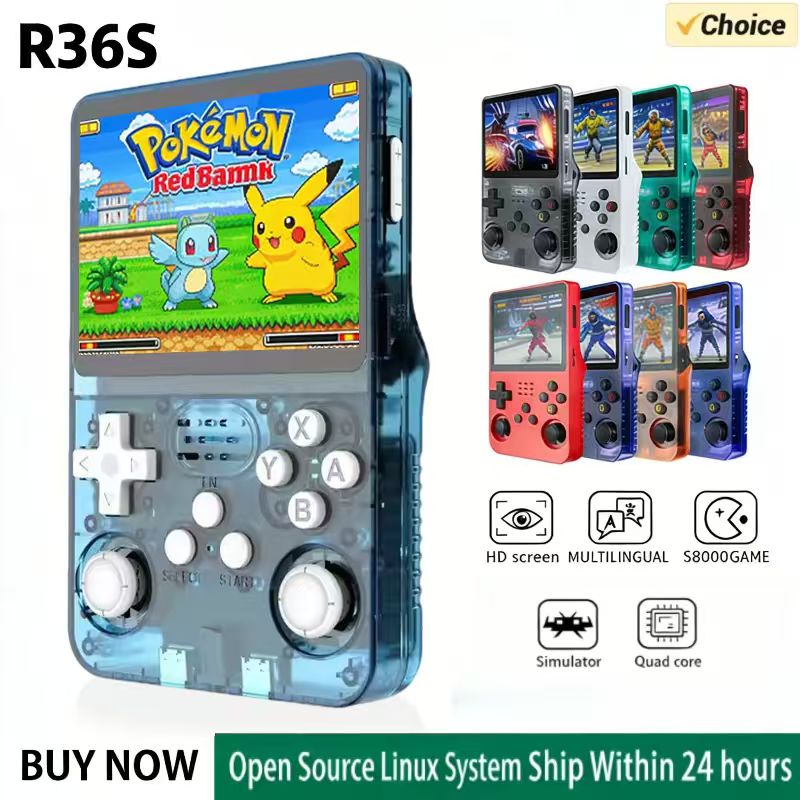 Gaming Console Mario - Konsola przenośna R36S z systemem ARKOS,